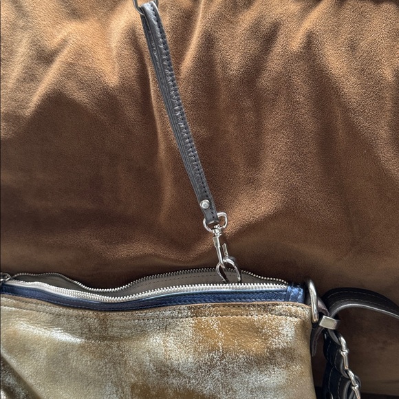 Natasha Dueham Gold and Blue Leather Crossbody Bag NWOT - Picture 7 of 15